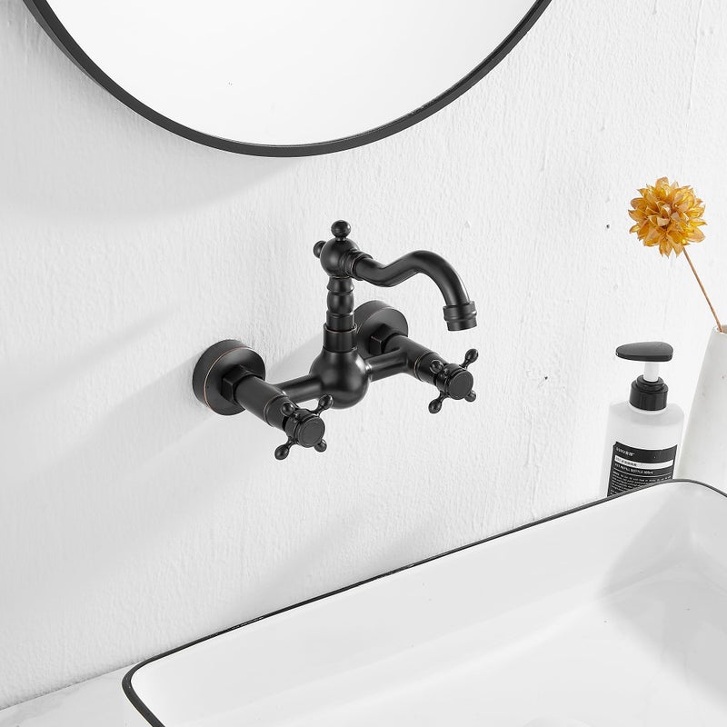 GGStudy Wall Mounted Kitchen & Bathroom Sink Faucet With Double Cross Handle Oil Rubbed Bronze - Image 5